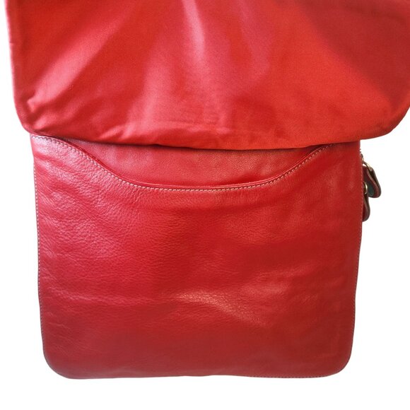 GABS Italian Red Leather Expandable Flat Shoulder Bag Turquoise Buttons - Picture 6 of 14